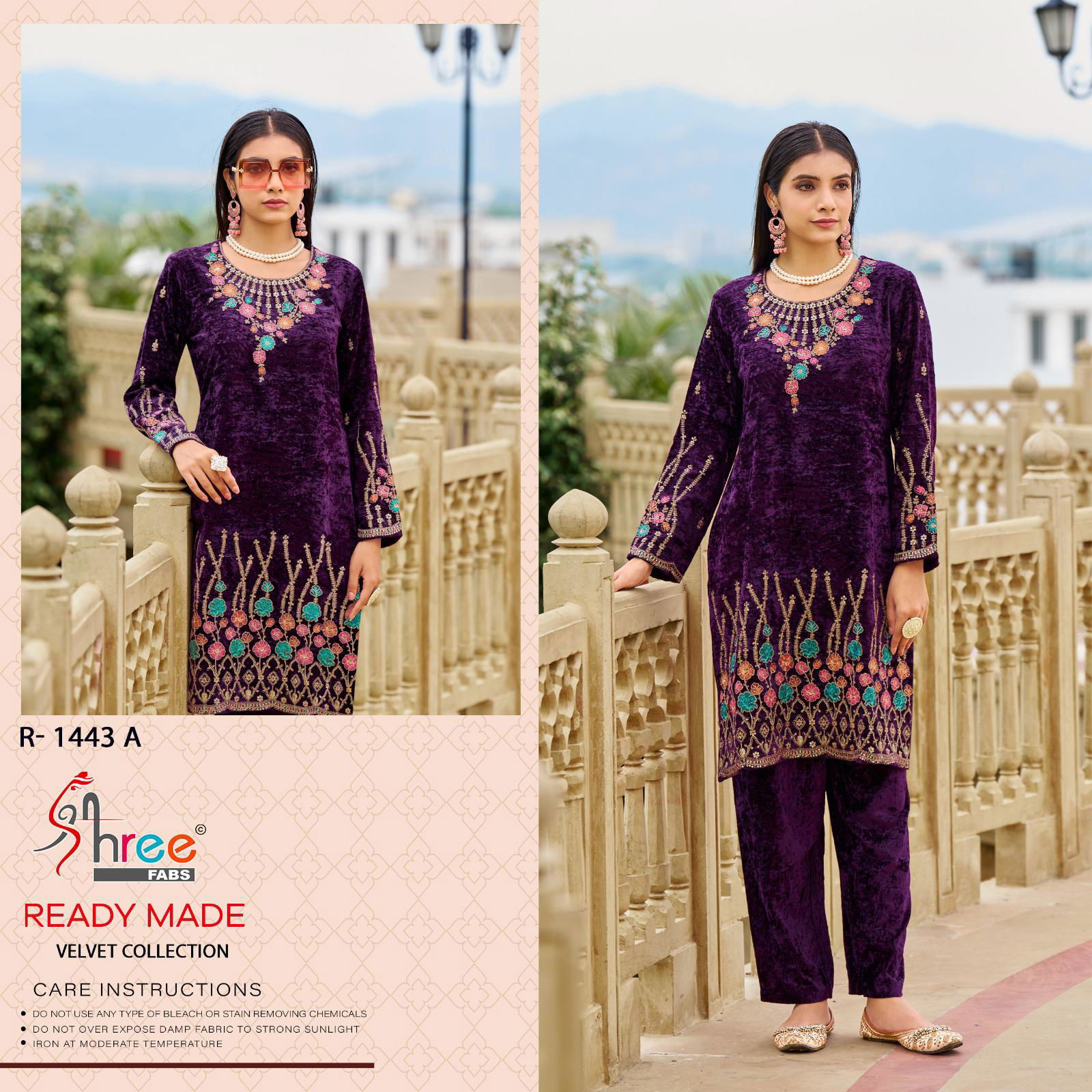 R 1443 By Shree Velvet Designer Pakistani Top With Bottom Wholesale Shop In Surat